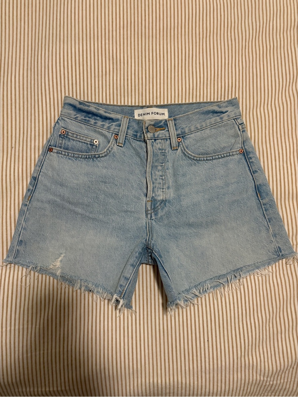 Denim Forum Light Blue Jean Shorts, Mid to High Rise